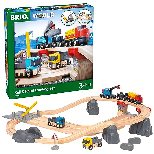 BRIO World - 33210 - Circuit Rail Route Transport de Roches - Coffret complet 32 pièces - Circuit de train en bois sur 2 niveaux - Jouet pour garcons et filles à partir de 3 ans