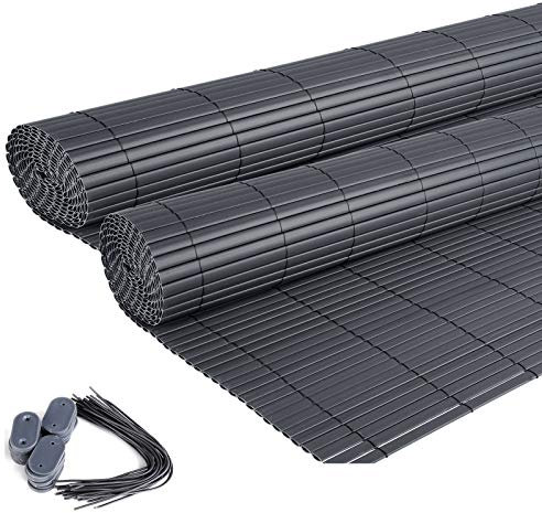 EUGAD 2X PVC Sichtschutzmatte Grau Sichtschutz Windschutz Sichtschutzzaun Balkon & Terrasse Gartenzaun 160x400cm
