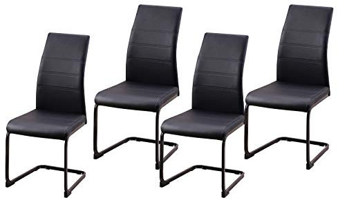 HTI-Line Schwingstuhl SallyP PU 4er Freischwinger Esszimmerstuhl Kunstleder Schwarz