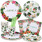 Amycute 125 Pezzi Stoviglie di Hawaiano Set per Feste Tropicali, Forniture per Hawaiano Festa Compleanno Include Piatti, Bicchieri, Tovaglioli e Cannucce, Serve 25 Ospiti
