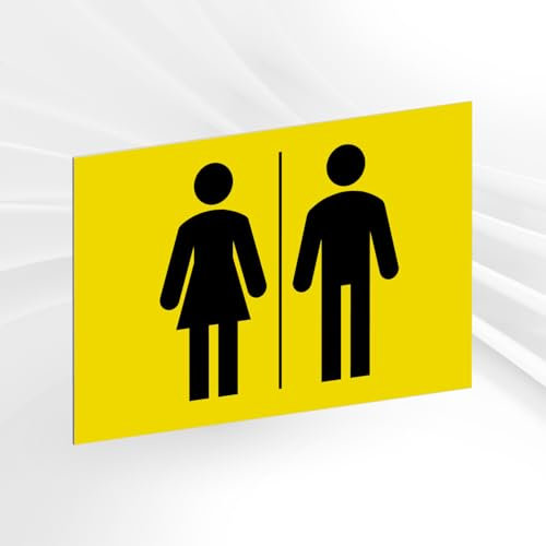Plaque Signalétique Toilettes Mixtes – Plaque De Porte Adhésive PVC 10 x 15 cm – 20 Couleurs Disponibles (Jaune)