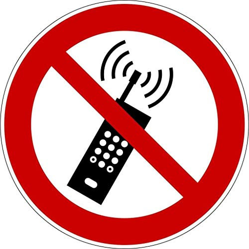 Aufkleber Verbotszeichen „Eingeschaltete Mobiltelefone verboten“ Folie nach ISO 7010 P013 | Ø 5-30 cm Made in Germany, Größe: Ø10 cm