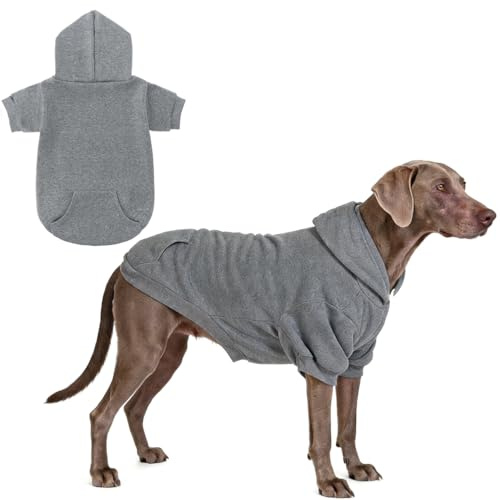 KOOLTAIL Dog Hoodie for Large Medium Small Dogs, Soft and Warm Pet Sweater with Leash Hole and Pocket Boy Girl, Puppy Fall Winter Jacket Clothes, French Pitbull Cold Weather Coat Sweatshirt, Grey L