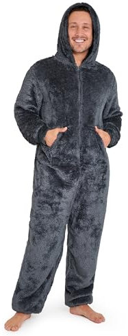 CityComfort Pigiama Intero Uomo - Pigiami Invernali Uomo in Pile M-3XL (L, Grigio)