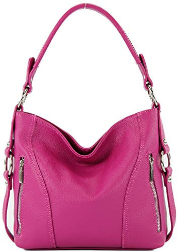 modamoda de T202 Damen Leder Henkeltasche Schultertasche handmade in Italy, Farbe:Pink