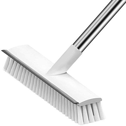 XUXRUS Push Broom Indoor Outdoor Floor Scrub Brush Stiff Bristles,with Adjustable Long Handle 32-46inches for Bathroom, Living Room, Roof, Garage, Swimming Pool Black and White
