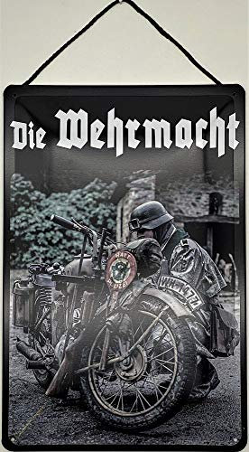 Blechschild mit Kordel 30 x 20 cm Die Wehrmacht am Motorrad: Halt Polizei - Blechemma