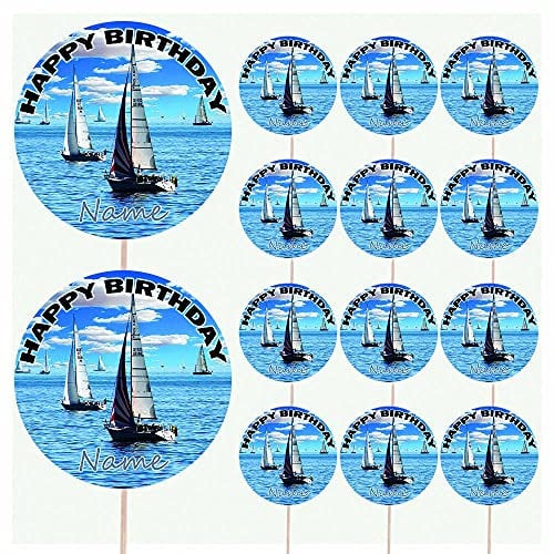 AK Giftshop Sailing Boats Personalised Food & Cake Toppers Picks Birthday Decorations - (Pack of 14)
