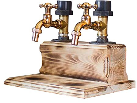 Walaka Distributeur de Boissons avec Robinet - Distributeur Boisson en Verre avec Couvercle et Support en Bois - Fontaine Eau Cocktail Jus Alcool Distributeur de boissons alcoolisées whisky (B-2)
