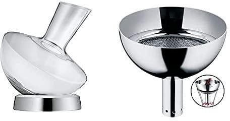 WMF Jette Weindekanter, mit Edelstahl-Sockel 0,75l, Glas, Dekantierflasche für Rotwein, Weinbelüfter & Vino Dekantiertrichter mit feinen Löchern 9 cm, Cromargan Edelstahl, gegen Kork- oder Depotreste