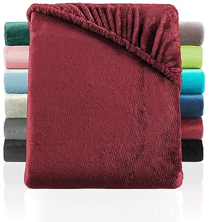 BaSaTex Cashmere Touch Plüsch Premium Spannbettlaken - SUPER Soft Flauschiges Winter Spannbetttuch für Wasserbetten und Boxspringbetten - wärmendes Bettlaken | 200x220 cm | Farbe: Bordeaux
