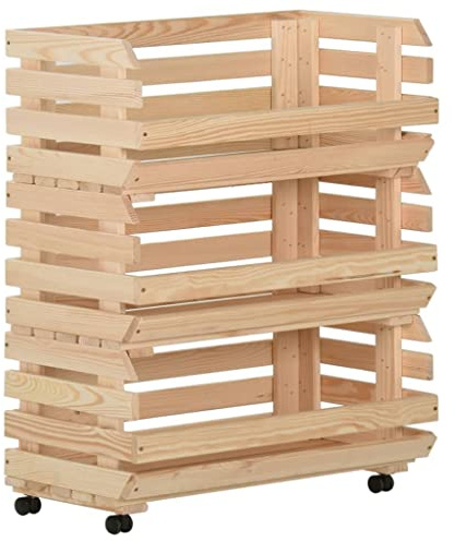 vidaXL Kiefernholz Massiv Gemüsewagen mit Rollen Obstwagen Küchenregal Obstregal Rollwagen Gemüsekorb Küchenkorb Regal Trolley 77x30x80cm