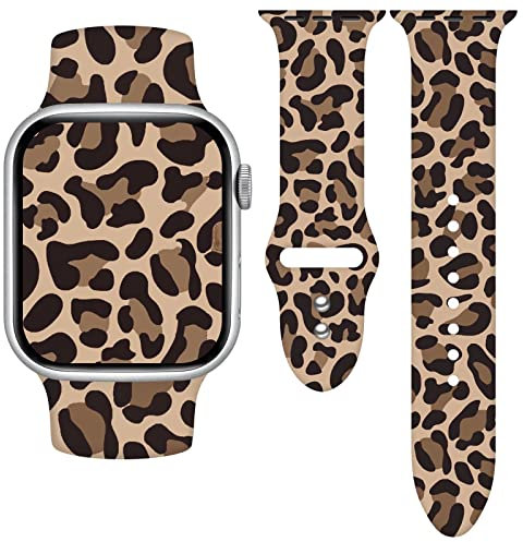 Brown Leopard Cheetah Print Sport Watch Band Compatible with Apple Watch 42mm 44mm 45mm 46mm Women Replaceable Silicone Smartwatch Straps for iWatch Series SE 11 10 9 8 7 6 5 4 3 42mm