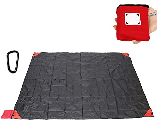 YuanDiann Mini Picknickdecke Wasserdicht mit Karabiner 4 Befestigung Nagel Ultraleicht Tragbare Strandmatte Kompakt Stranddecke für Strand Camping Picknick Wandern Reisen (150 x 180cm Schwarz)