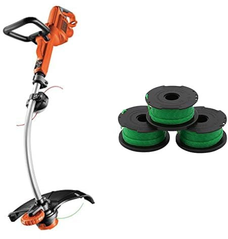BLACK+DECKER Coupe-Bordures Filaire 900W & Lot de 3 Bobines de Rechange pour Coupe-Bordures, Bobine Reflex Plus A Déroulement Automatique, 3 x 6 m de Fil en Nylon Vert et Résistant, Fil de ⌀2 mm