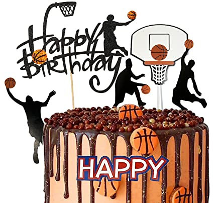 8 Pcs Basketball Cake Topper Set Happy Birthday Basketball Themed Cake Decoration for Boys Sport Them Birthday Party Sports Event Party Supplies