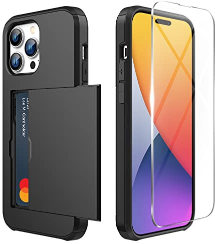 ZUSLAB Coque Portefeuille Compatible avec iPhone 14 Pro Max Cover, Étui pour Téléphone avec Porte-Cartes, Case Antichoc Anti-Rayures, avec Protecteurs D'écran en Verre Trempé [x1Pack] Noir