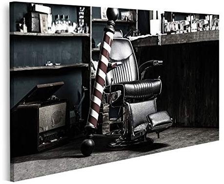 islandburner Bild auf Leinwand Logo Barbershop Symbol Stylish Vintage Barber Chair Hairstylist Barbershop Interior Barber Shop Chair Barbershop Wandbild Poster Kunstdruck Bilder 80x40cm
