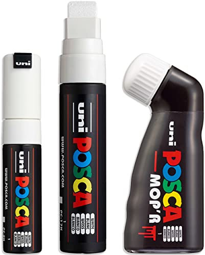 Posca - Set di pennarelli a punta larga - MOP'R, PC-17K, PC-8K - Inchiostro bianco - Confezione da 3