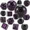YILAIDA DND Dice Polyedrisches Würfel Set - 15 Stück mit Beuteln D3-D100 Würfel Polyeder Würfel DND Spiel Würfel für Dungeons und Dragons RPG MTG (Schwarz und Lila)