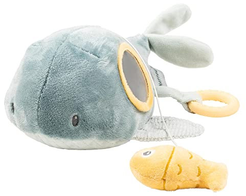 Nattou Aktiv-Spielzeug Wal Sally, Aus Baumwolle und Polyester, Mit verschiedenen Aktivitäten und Vibrationsfunktion, Ca. 32 cm, Romeo, Jules und Sally, Dunkelblau