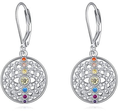 JERWLI Chakra-Ohrringe, Sterlingsilber, Kristall, Lotusblume, Yoga-Ohrringe, spiritueller Schmuck, Geschenke für Frauen, Ehefrau, Freundin