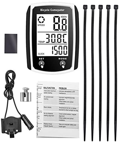 Contachilometri per bicicletta impermeabile cablato ciclo bici computer contachilometri per bicicletta con display LCD multifunzione inglese, 60x45x20mm/2.4x1.8x0.8in-bianco