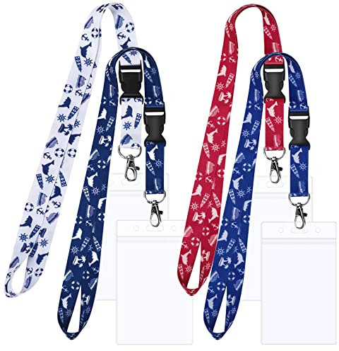 Kreuzfahrt-Schlüsselband für Schiffskarten, Kreuzfahrt-Lanyards mit Ausweishalter, Schlüsselkarte, Abzeichen und wasserdichten Schiffskartenhaltern (4 Stück)