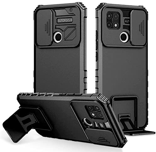 PANXIYUE Funda Realme C21 / C21Y / C25Y, Carcasa Protección Deslizante para la Cámara, con 360 Grados Full Body Anti-Shock Anti-arañazos Case Protector Bumper Silicona y Armor Soporte Carcasa, Negro