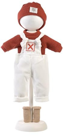 Llorens 1004203 Puppenkleidung für 42 cm Puppen, Kleider-Set mit weißer Latzhose, Strickpullover und Strickmütze in rot, Puppenoutfit, Puppenzubehör
