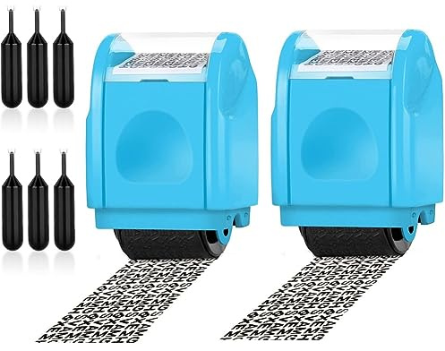 2 Stück breiter Identitätsdiebstahlschutz Roller Stempel mit 6 Tinten-Nachfüllungen, Informationsblocker-Roller, vertrauliche Stempel-Set, Datenschutz, Schutz für Privatsphäre und ID-Konto,