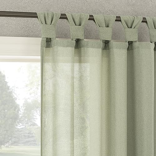 Nr. 918 Reman Vorhang, gedrehte Schlaufen, Leinenstruktur, halbtransparent, 101,6 x 243,8 cm, Salbeigrün, 2er-Pack
