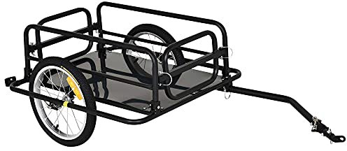 HOMCOM Carrello Bici con Pareti Pieghevoli e Rimovibili, Gancio Universale e 2 Catarifrangenti, Rimorchio per Bici in Acciaio e PE, 139x71.5x49 cm, Nero