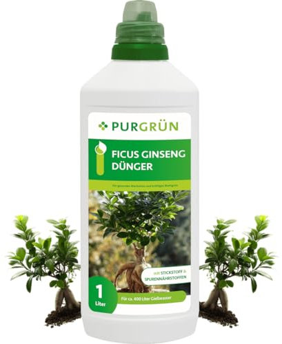 Purgrün® Ficus-Ginseng-Dünger 1 Liter – Fördert gesundes, dichtes Wachstum – Premium-Dünger mit Spurennährstoffen – Stärkt die Widerstandskraft mit Kalium – Konzentrat für 400 Liter Gießwasser