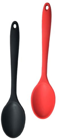 2 Silikonlöffel aus Silikon, Koch und Suppenlöffel, Schwarz Rot