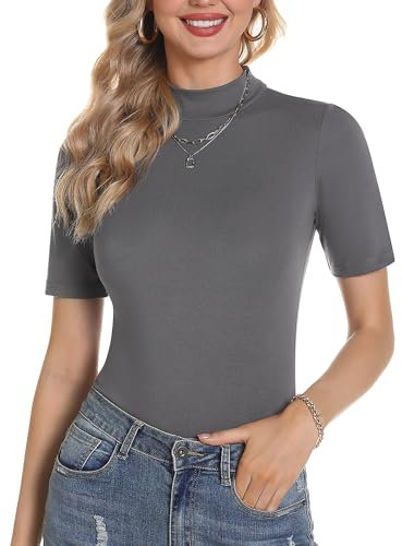 Totatuit Damen Kurzarm Strickpullover Rollkragen Frühling Sommer Herbst Winter Mode Eng Oberteile Stretch bequem