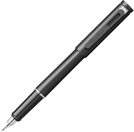 Scrikss Punto Fountain Pen, Lightweight Plastic Body, Sporty Modern Design, Cartridge Compatible, Medium Nib (Black)