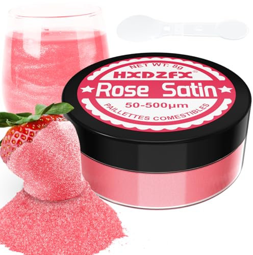 Paillettes Comestibles Rose Satin - 8g Colorant Alimentaire Poudre, Paillettes Alimentaires pour Boissons, Gâteaux, Chocolats, Muffins, Vodka, Cocktail, Crème