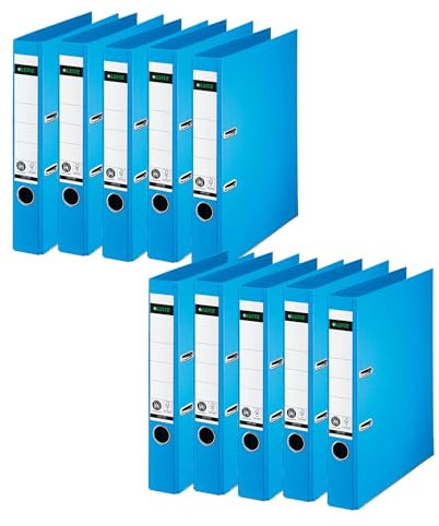 Leitz Qualitäts-Ordner 180°, 10er Pack, A4, schmal, 5,2 cm Rückenbreite, Spezialpapierkaschierung in Leinenprägung, Blauer Engel, Hellblau, 10080030