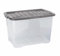 Strata 9 x 65 Litres Curve Plastic Stackable Storage Box & Lid with clip-on lids, 9 Pack, Multi storage box for home and office storage solution Clear Box, Grey Lid, (37cm H x 40cm W x 60cm D)