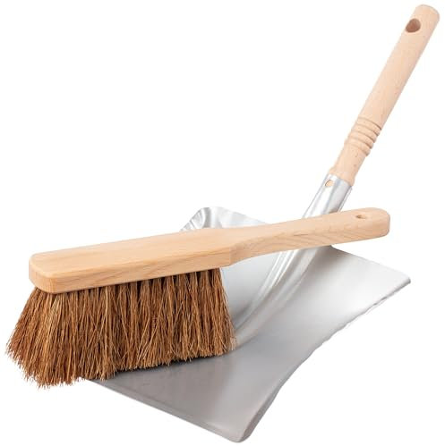 Kehrschaufel und Handfeger Kokos, Made in Germany, Kehrblech und Kokos Besen, Handbesen, Kehrset, Kehrgarnitur, Ideal für Draußen, Garten und Werkstatt