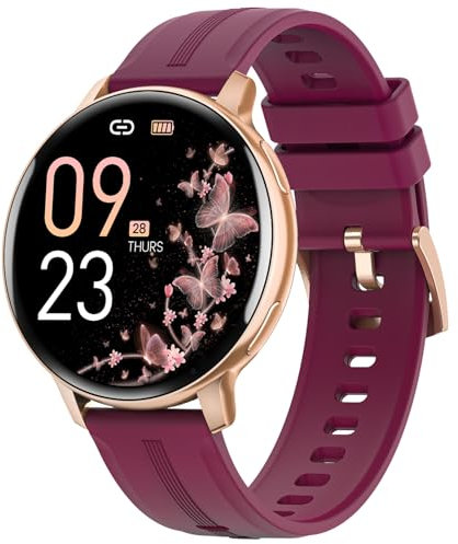 NAIXUES Smartwatch Donna con Chiamate, 1.39 Orologio Smartwatch Fisiologia Femminile Sonno Cardiofrequenzimetro SpO2, 120+ modalità Sport Smart Watch Fitness Notifiche Whatsapp iOS Android Oro Viola