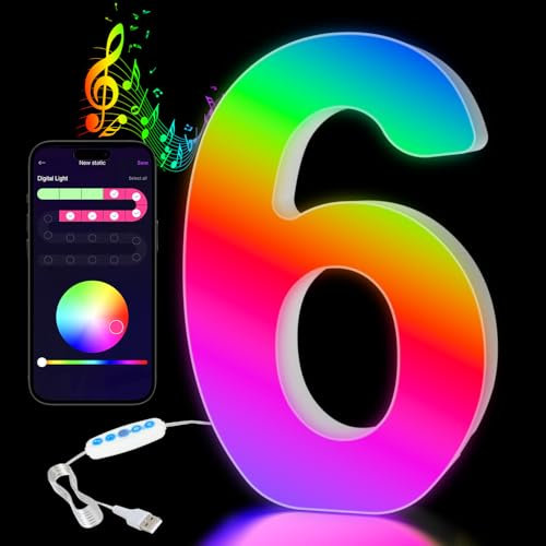 LED Zahlen Lampe - Beleuchtete Ziffern 0-9, Farbwechsel, USB-Netzteil, APP-Steuerung, Dimmbar, Dekoration für Geburtstag, Party, Weihnachten, Hochzeit & Feiertage, Haus & Bar (6)