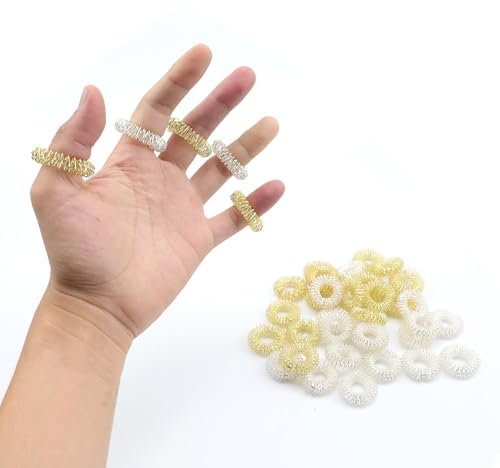 HJIAMA Finger Massageringe, 40 Stück Antistress Ring, Gold und Silber Stressring, Fingerentspannung, Fingerring, Stressabbau, für Handmassage