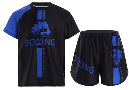 Oyolan Bambino Boxe Pantaloncini e T-Shirt Set di Boxe Combat Muay Thai MMA Kick Boxing 5-16 Anni