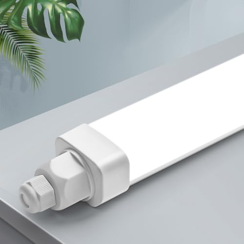 LED Feuchtraumleuchte 150cm mit 45W 4500lm, Verknüpfbar Led Garagenlampe Kellerlampe 4000K Neutralweiß Feuchtraumlampe, Wasserfest IP65 Wannenleuchte Röhrelampe für Werkstatt Büro Balkon Flur, Weiß