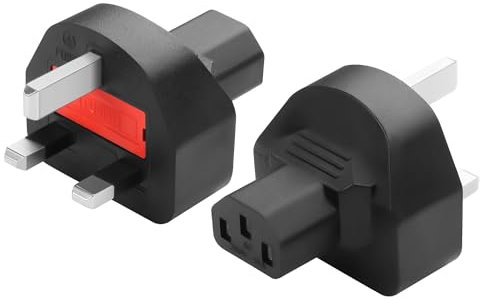 CERRXIAN 2PCS UK Plug to IEC C13 Adapter,UK England BS1363 3 Prongs Plug to IEC320 C13 Female Computer Power Converter With 13A Fuse for Kettle Lead,LCD TV,LED Monitor,Electric Cooker (I)