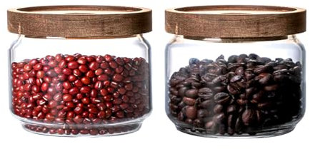 PENGSHU Glass Jars with Airtight Wood Lids - 350 ML Small Kitchen Pantry Storage Containers, Decorative Storage Canisters for Ground Coffee, Sugar, Tea, Spice, Salt, Matcha, Nuts, Sauce, Set of 2