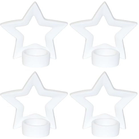 sopomarkt24 4er Set Keramik Teelichthalter Stern – Weiß, Ø14 cm – Weihnachtsdeko Kerzenhalter für Teelichter, Festliche Tisch- & Fensterdekoration