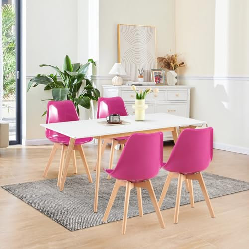H.J WeDoo Esstisch Ausziehbar mit 4 Stühlen Esszimmergruppe, Rechteckig Küchentisch und 4er Set Esszimmerstühle Essgrupp für Wohnzimmer Küche Büro(120-160cm Weiß Tisch+4 Drachenfrucht Stühle)